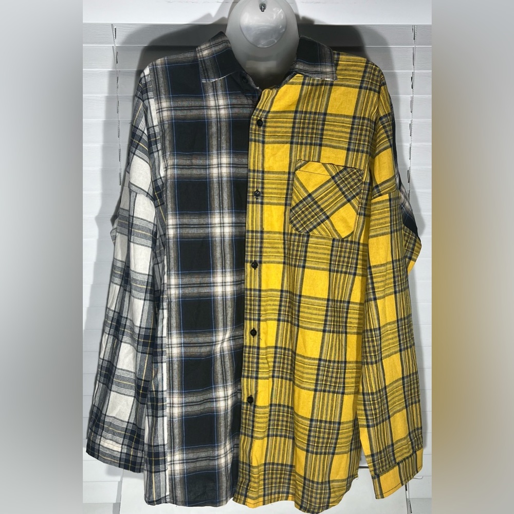 Elanshijia Size Mens XXXL Long Sleeve Plaid Flannel Button Up Shirt